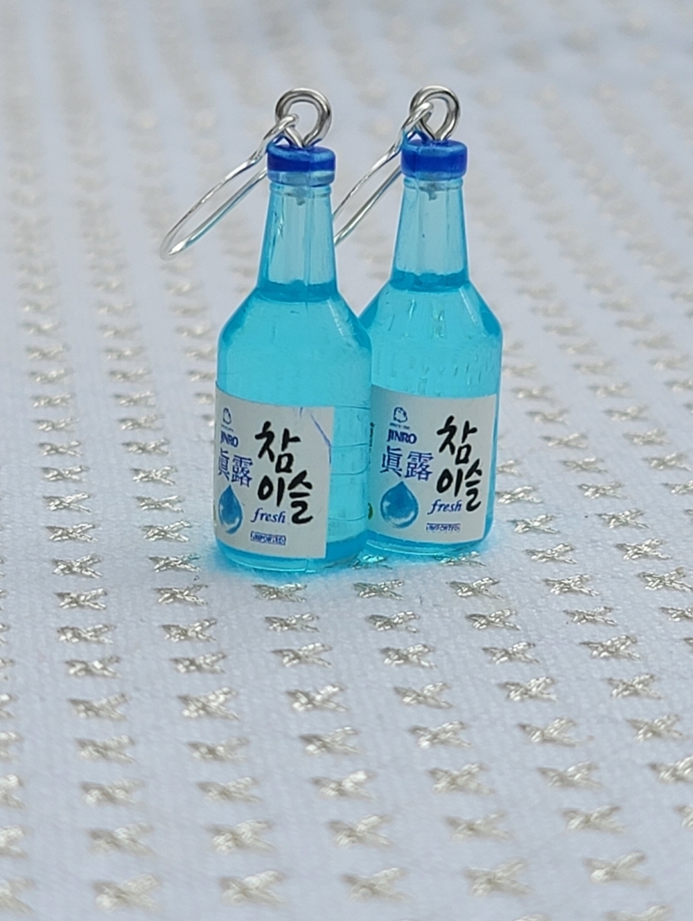 Handmade Mini Soju Bottle Earrings Blue Kawaii Korean Drink Dangle